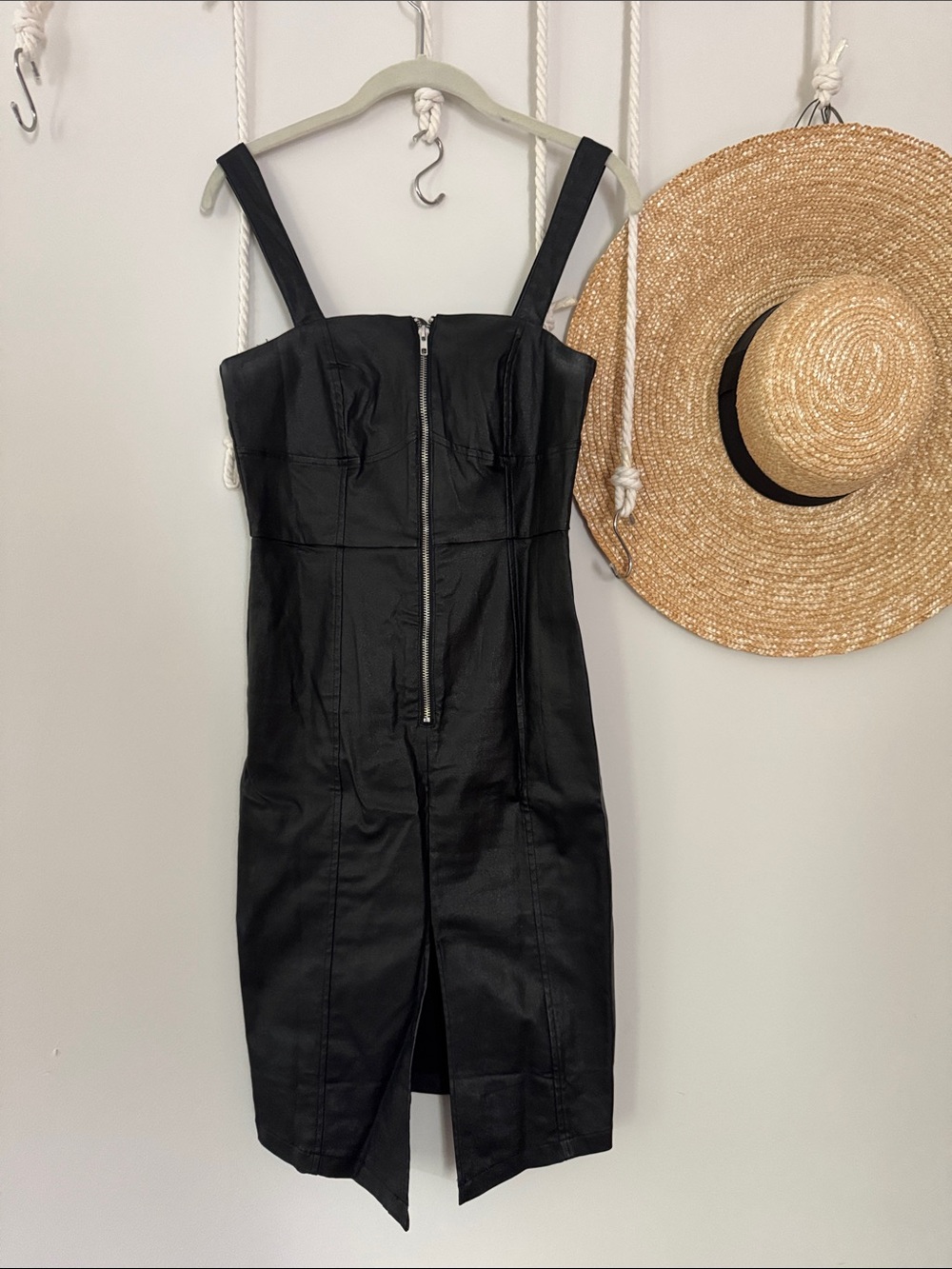 Black Zip-Front Midi Bodycon Dress